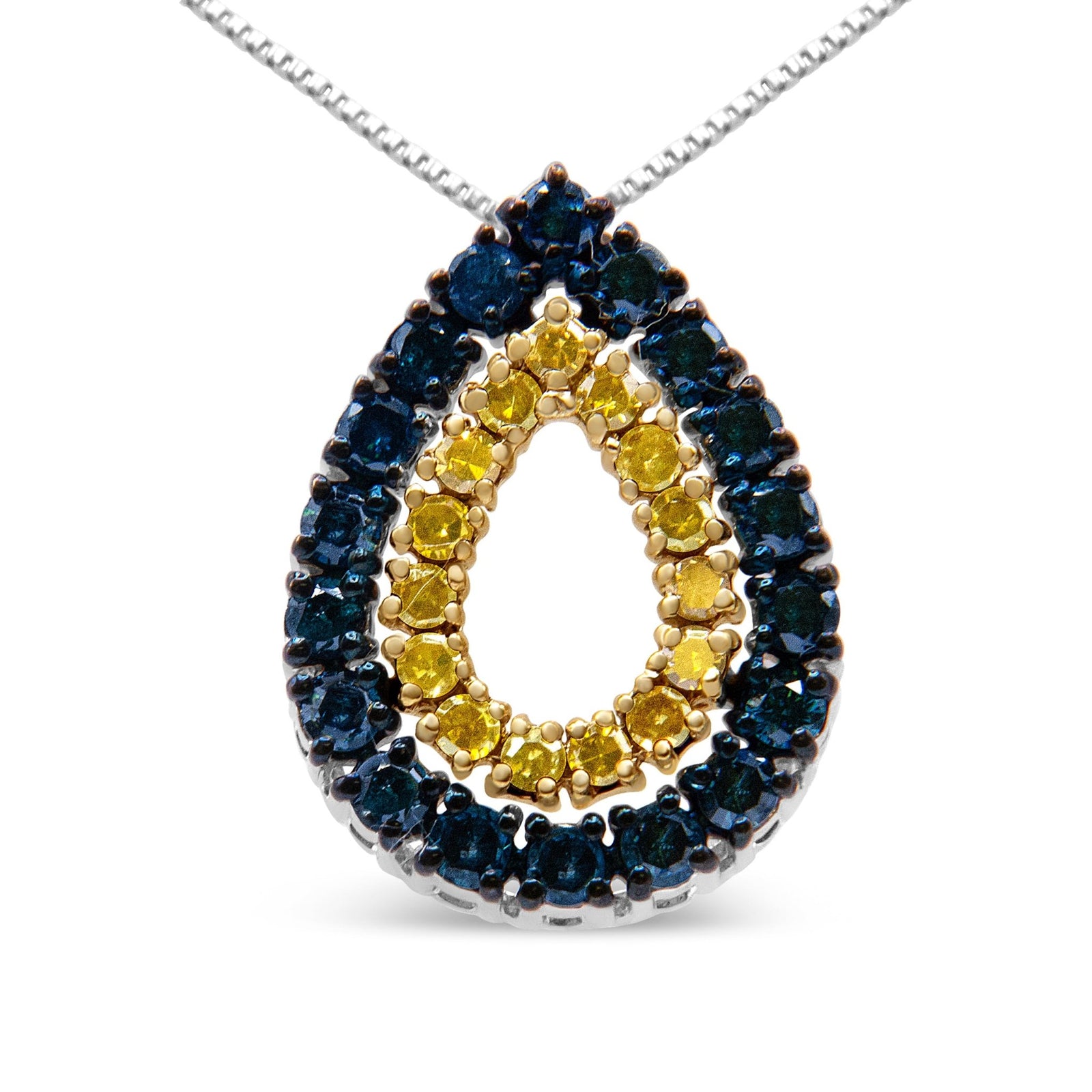 14K Yellow Gold Plated .925 Sterling Silver 1/2 Cttw Treated Blue and Yellow Diamond Double Pear Shaped 18" Pendant Necklace (Blue Color, I2-I3 Clarity) - LinkagejewelrydesignLinkagejewelrydesign
