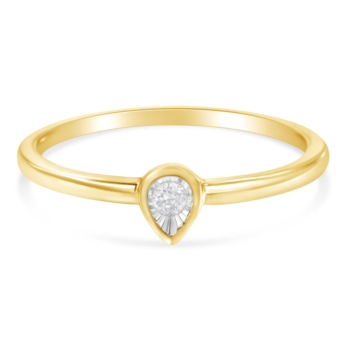 14K Yellow Gold Plated .925 Sterling Silver 1/20 Carat Diamond Teardrop Pear-Shaped Miracle Set Petite Fashion Ring (J-K Color, I1-I2 Clarity) - Size 6 - LinkagejewelrydesignLinkagejewelrydesign