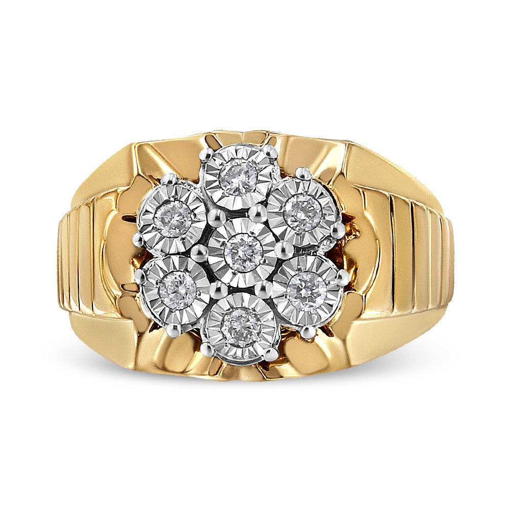 14K Yellow Gold Plated .925 Sterling Silver 1/3 Cttw Miracle-Set Floral Diamond Cluster Ring (I-J Color, I1-I2 Clarity) - Size 10 - LinkagejewelrydesignLinkagejewelrydesign
