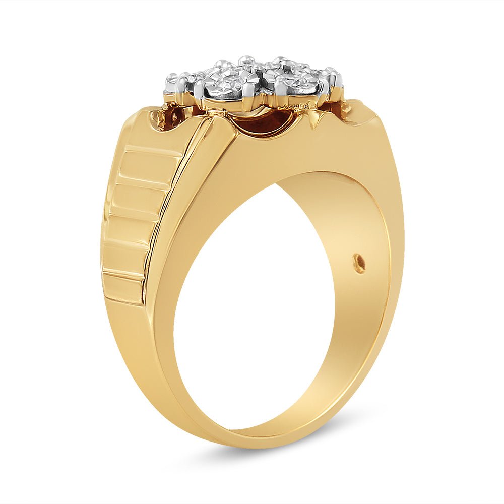 14K Yellow Gold Plated .925 Sterling Silver 1/3 Cttw Miracle-Set Floral Diamond Cluster Ring (I-J Color, I1-I2 Clarity) - Size 10 - LinkagejewelrydesignLinkagejewelrydesign