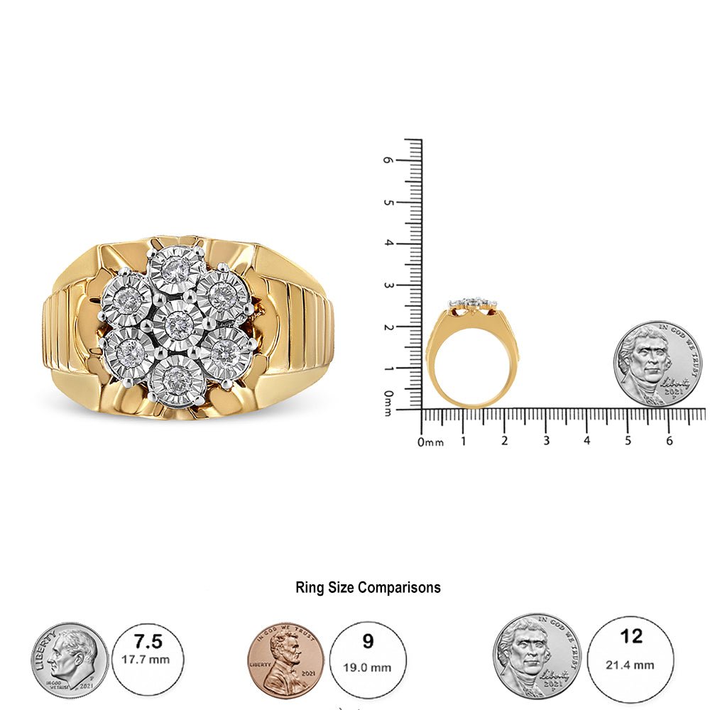 14K Yellow Gold Plated .925 Sterling Silver 1/3 Cttw Miracle-Set Floral Diamond Cluster Ring (I-J Color, I1-I2 Clarity) - Size 10 - LinkagejewelrydesignLinkagejewelrydesign