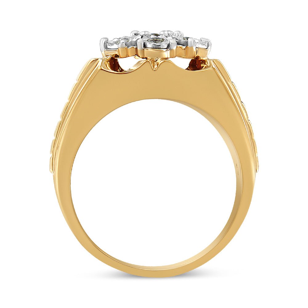 14K Yellow Gold Plated .925 Sterling Silver 1/3 Cttw Miracle-Set Floral Diamond Cluster Ring (I-J Color, I1-I2 Clarity) - Size 10 - LinkagejewelrydesignLinkagejewelrydesign