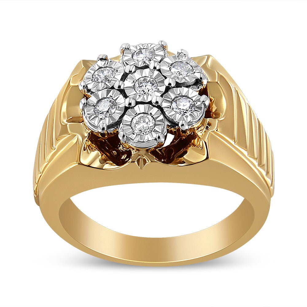14K Yellow Gold Plated .925 Sterling Silver 1/3 Cttw Miracle-Set Floral Diamond Cluster Ring (I-J Color, I1-I2 Clarity) - Size 10 - LinkagejewelrydesignLinkagejewelrydesign