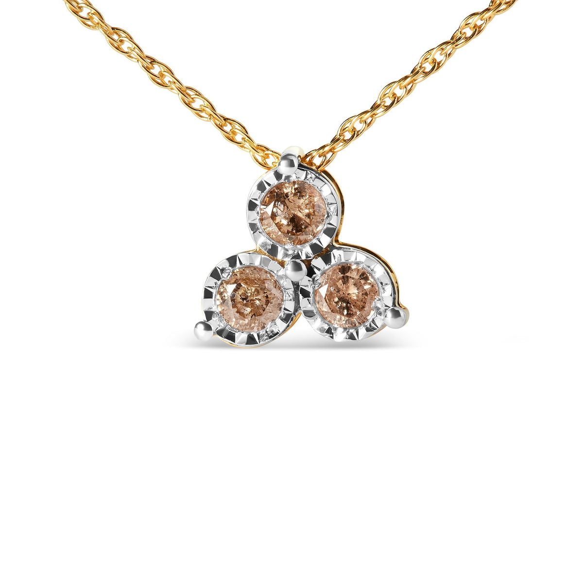 14K Yellow Gold Plated .925 Sterling Silver 1/4 Cttw Diamond 3 Stone Trio 18&quot; Pendant Necklace (J-K Color, I1-I2 Clarity) - LinkagejewelrydesignLinkagejewelrydesign
