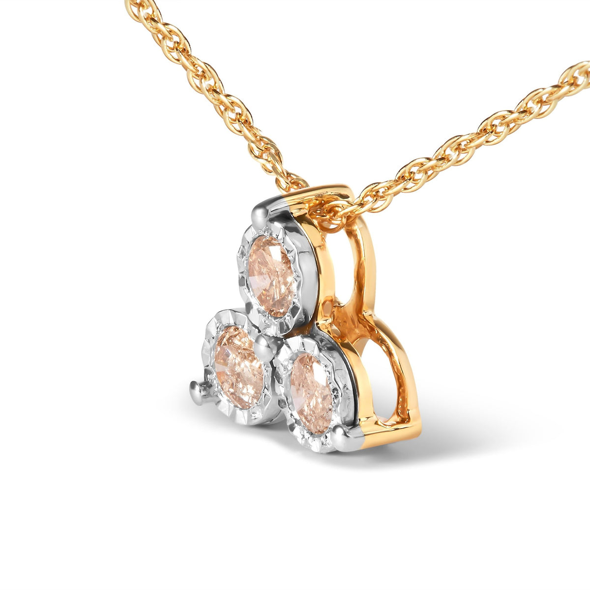 14K Yellow Gold Plated .925 Sterling Silver 1/4 Cttw Diamond 3 Stone Trio 18&quot; Pendant Necklace (J-K Color, I1-I2 Clarity) - LinkagejewelrydesignLinkagejewelrydesign
