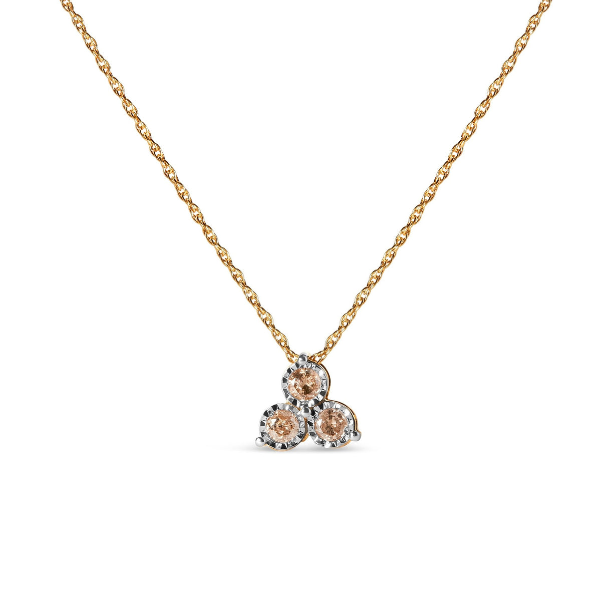 14K Yellow Gold Plated .925 Sterling Silver 1/4 Cttw Diamond 3 Stone Trio 18&quot; Pendant Necklace (J-K Color, I1-I2 Clarity) - LinkagejewelrydesignLinkagejewelrydesign