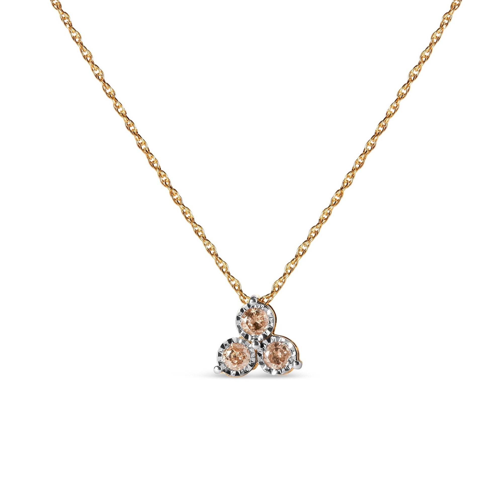 14K Yellow Gold Plated .925 Sterling Silver 1/4 Cttw Diamond 3 Stone Trio 18" Pendant Necklace (J-K Color, I1-I2 Clarity) - LinkagejewelrydesignLinkagejewelrydesign