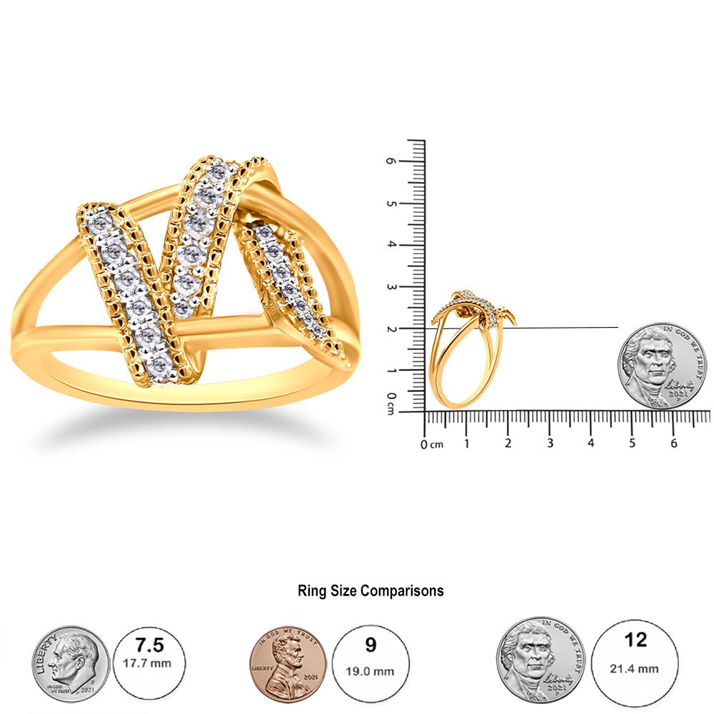 14K Yellow Gold Plated .925 Sterling Silver 1/4 Cttw Diamond Interlocking Bypass Ring (I-J Color, I1-I2 Clarity) - Size 7 - LinkagejewelrydesignLinkagejewelrydesign