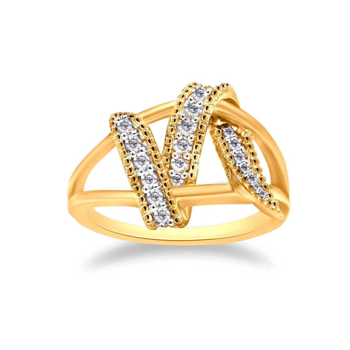 14K Yellow Gold Plated .925 Sterling Silver 1/4 Cttw Diamond Interlocking Bypass Ring (I-J Color, I1-I2 Clarity) - Size 7 - LinkagejewelrydesignLinkagejewelrydesign