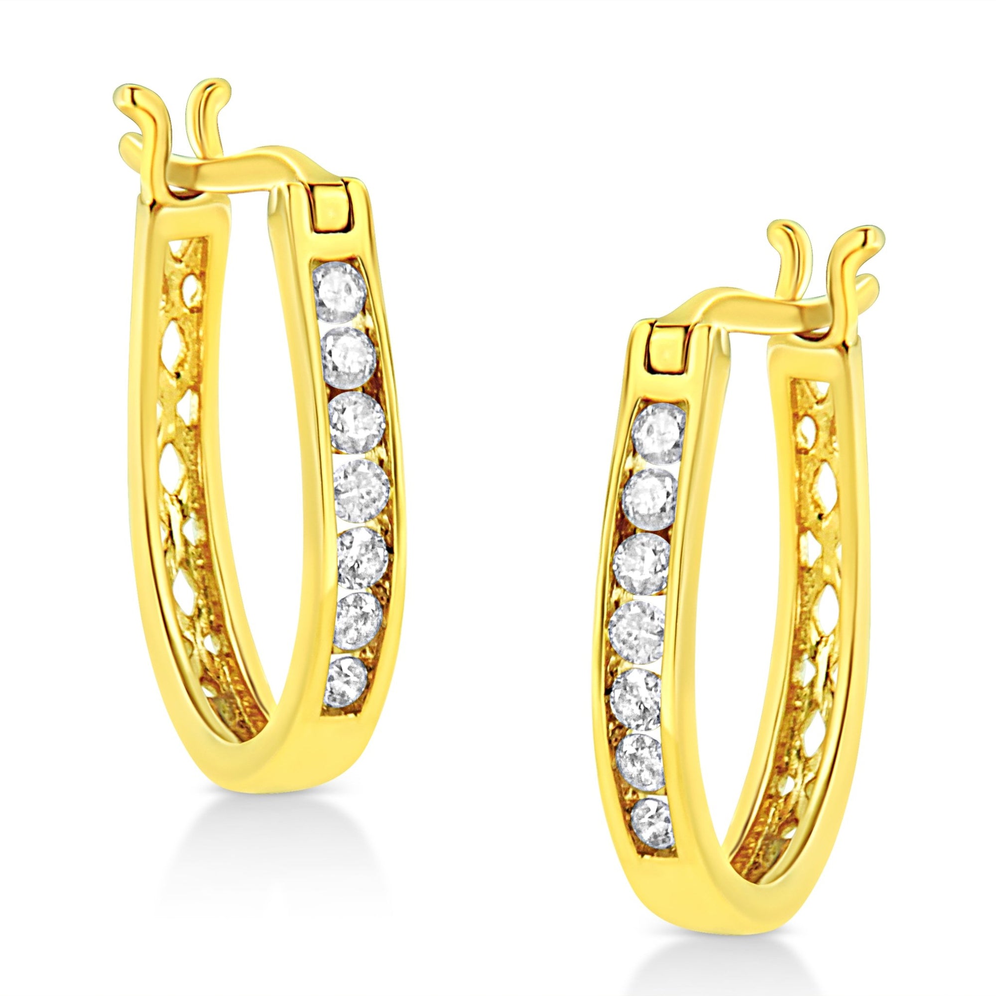 14K Yellow Gold Plated .925 Sterling Silver 1/4 Cttw Diamond Leverback 3/4" Inch Hoop Earrings (K-L Color, I2-I3 Clarity) - LinkagejewelrydesignLinkagejewelrydesign