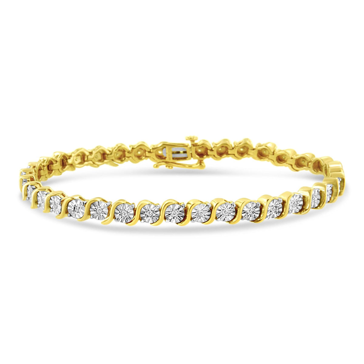 14K Yellow Gold Plated .925 Sterling Silver 1/4 Cttw Diamond Round Miracle Plate and &quot;S&quot; Link Tennis Bracelet (I-J Color, I2- I3 Clarity) - 7&quot; - LinkagejewelrydesignLinkagejewelrydesign