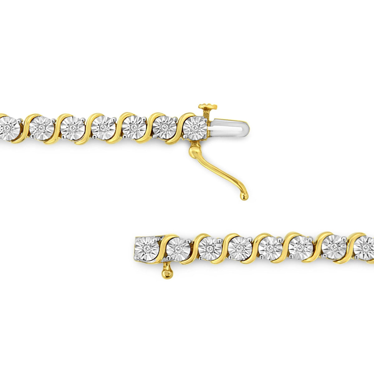 14K Yellow Gold Plated .925 Sterling Silver 1/4 Cttw Diamond Round Miracle Plate and &quot;S&quot; Link Tennis Bracelet (I-J Color, I2- I3 Clarity) - 7&quot; - LinkagejewelrydesignLinkagejewelrydesign