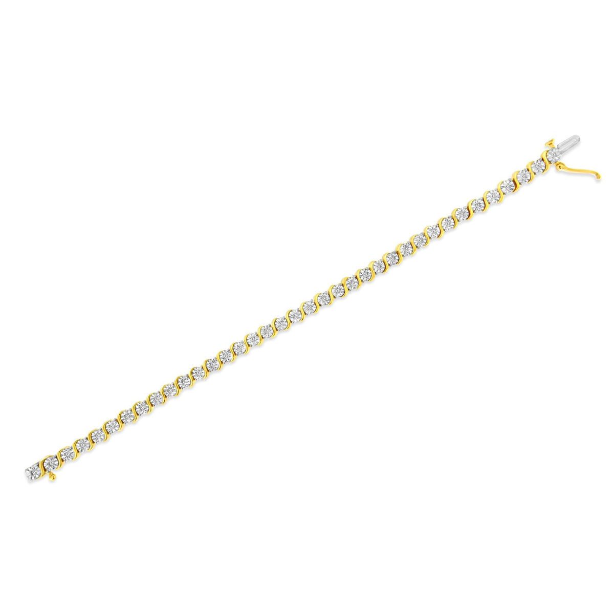 14K Yellow Gold Plated .925 Sterling Silver 1/4 Cttw Diamond Round Miracle Plate and &quot;S&quot; Link Tennis Bracelet (I-J Color, I2- I3 Clarity) - 7&quot; - LinkagejewelrydesignLinkagejewelrydesign