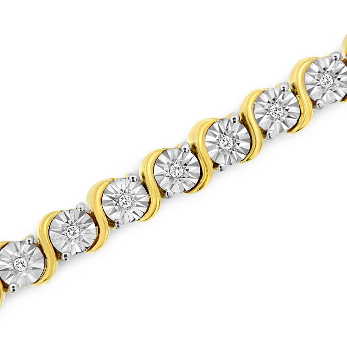 14K Yellow Gold Plated .925 Sterling Silver 1/4 Cttw Diamond Round Miracle Plate and &quot;S&quot; Link Tennis Bracelet (I-J Color, I2- I3 Clarity) - 7&quot; - LinkagejewelrydesignLinkagejewelrydesign
