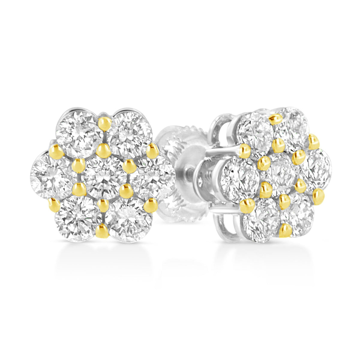 14k Yellow Gold Plated .925 Sterling Silver 1/4 Cttw Round Brilliant Cut Diamond Floral Cluster Screwback Stud Earrings (K-L Color, I2-I3 Clarity) - LinkagejewelrydesignLinkagejewelrydesign