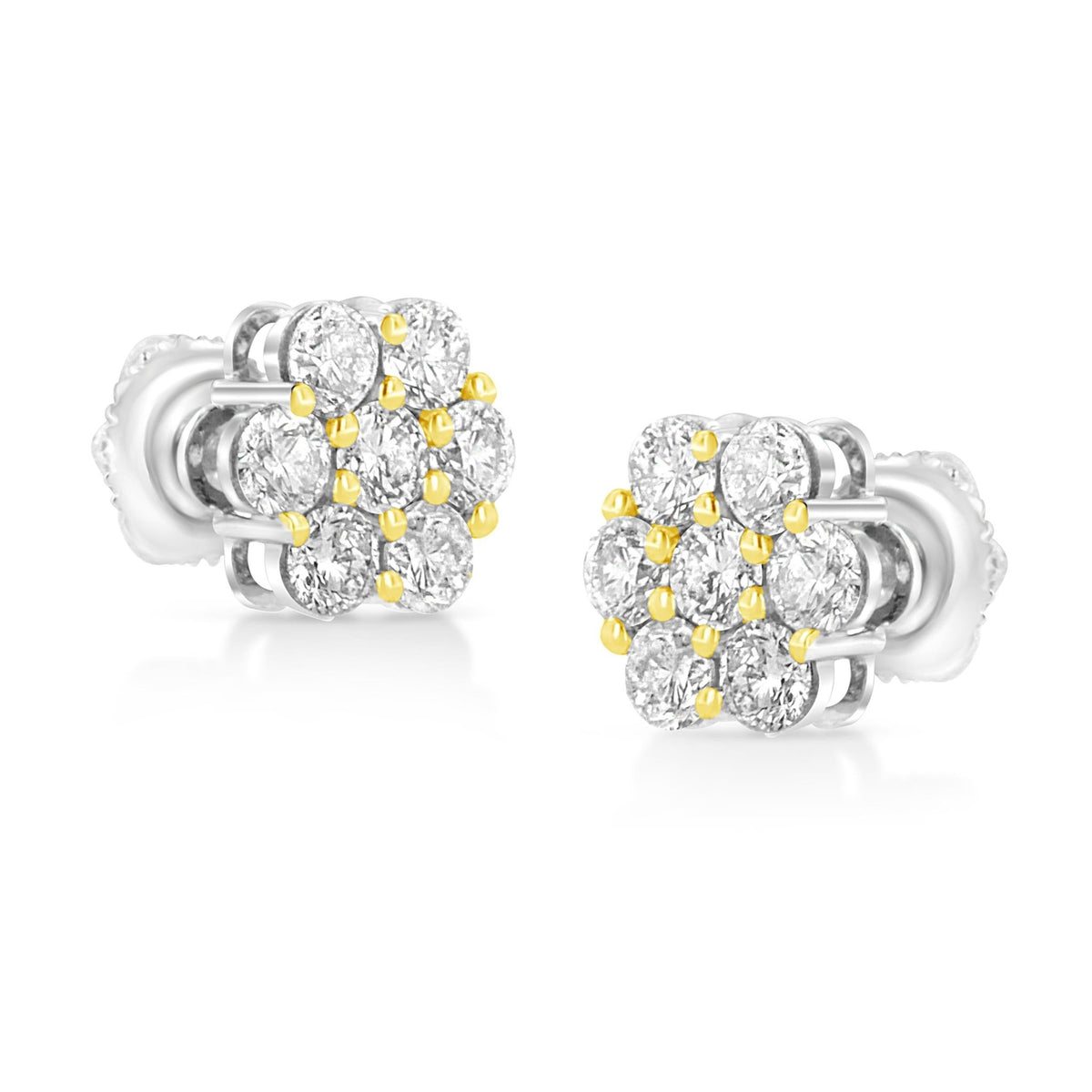 14k Yellow Gold Plated .925 Sterling Silver 1/4 Cttw Round Brilliant Cut Diamond Floral Cluster Screwback Stud Earrings (K-L Color, I2-I3 Clarity) - LinkagejewelrydesignLinkagejewelrydesign