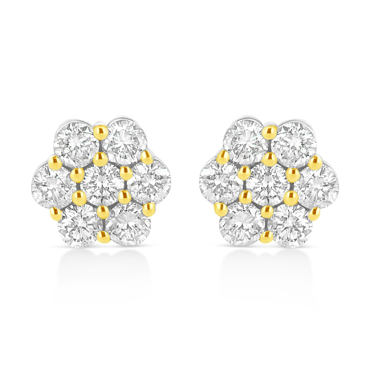 14k Yellow Gold Plated .925 Sterling Silver 1/4 Cttw Round Brilliant Cut Diamond Floral Cluster Screwback Stud Earrings (K-L Color, I2-I3 Clarity) - LinkagejewelrydesignLinkagejewelrydesign