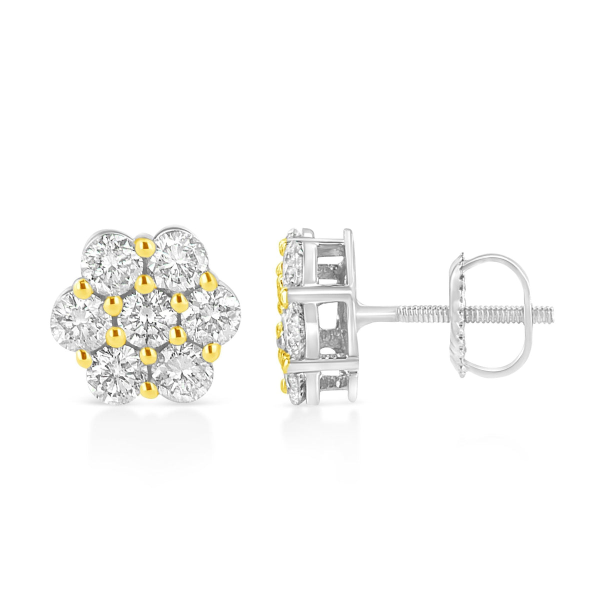 14k Yellow Gold Plated .925 Sterling Silver 1/4 Cttw Round Brilliant Cut Diamond Floral Cluster Screwback Stud Earrings (K-L Color, I2-I3 Clarity) - LinkagejewelrydesignLinkagejewelrydesign