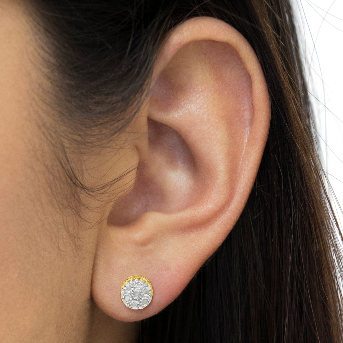 14K Yellow Gold Plated .925 Sterling Silver 1/7 Cttw Diamond Miracle Set Stud Earrings (I-J Color, I3 Promo Clarity) - LinkagejewelrydesignLinkagejewelrydesign