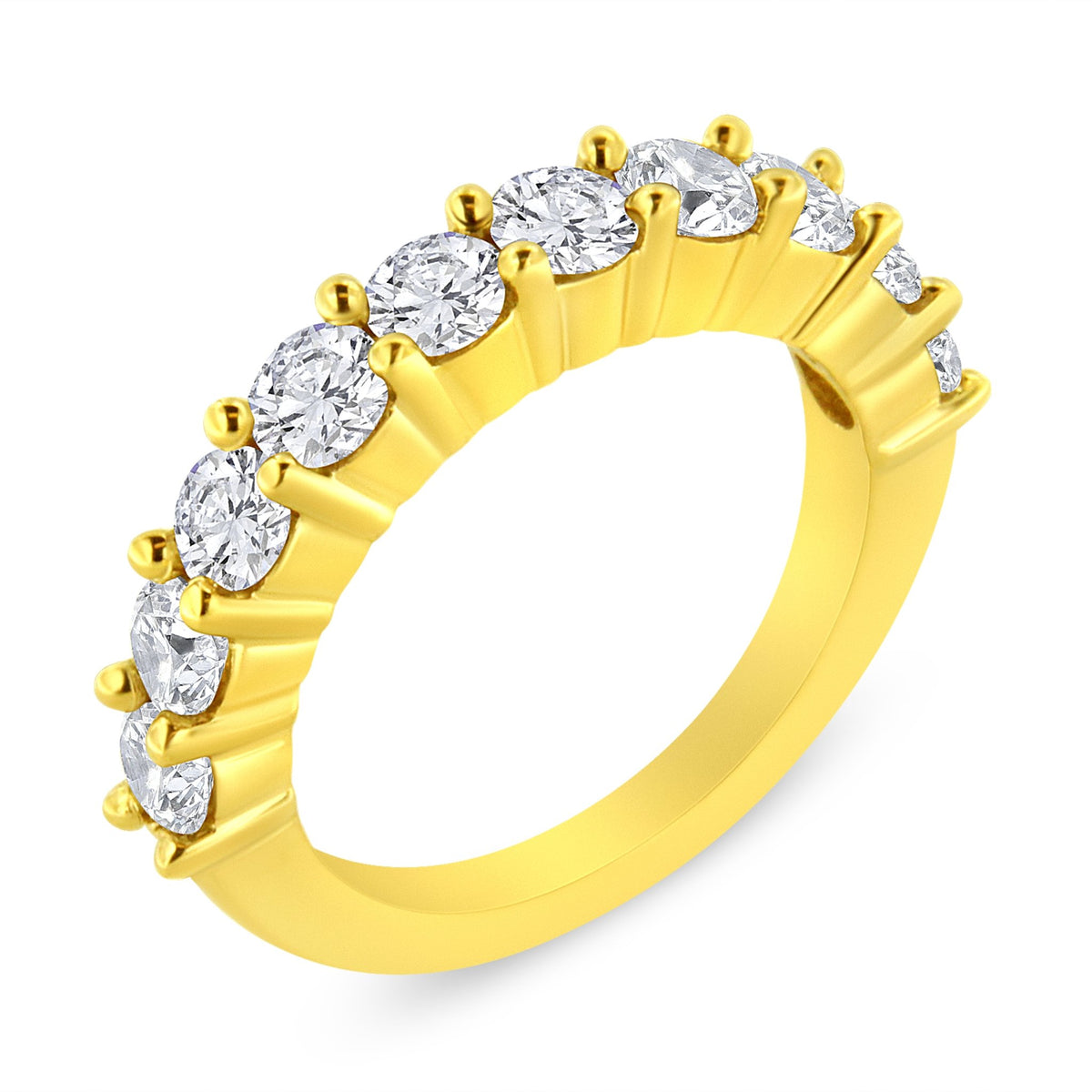 14K Yellow Gold Plated .925 Sterling Silver 2.0 Cttw Round Brilliant Cut Diamond 10 Stone Anniversary Band Ring (J-K Color, I1-I2 Clarity) - Size 7 - LinkagejewelrydesignLinkagejewelrydesign