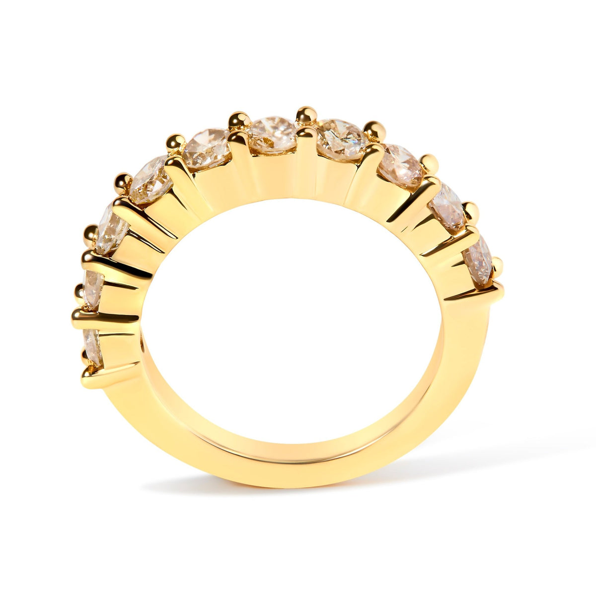 14K Yellow Gold Plated .925 Sterling Silver 2.0 Cttw Round Brilliant Cut Diamond 10 Stone Anniversary Band Ring (J-K Color, I1-I2 Clarity) - Size 7 - LinkagejewelrydesignLinkagejewelrydesign