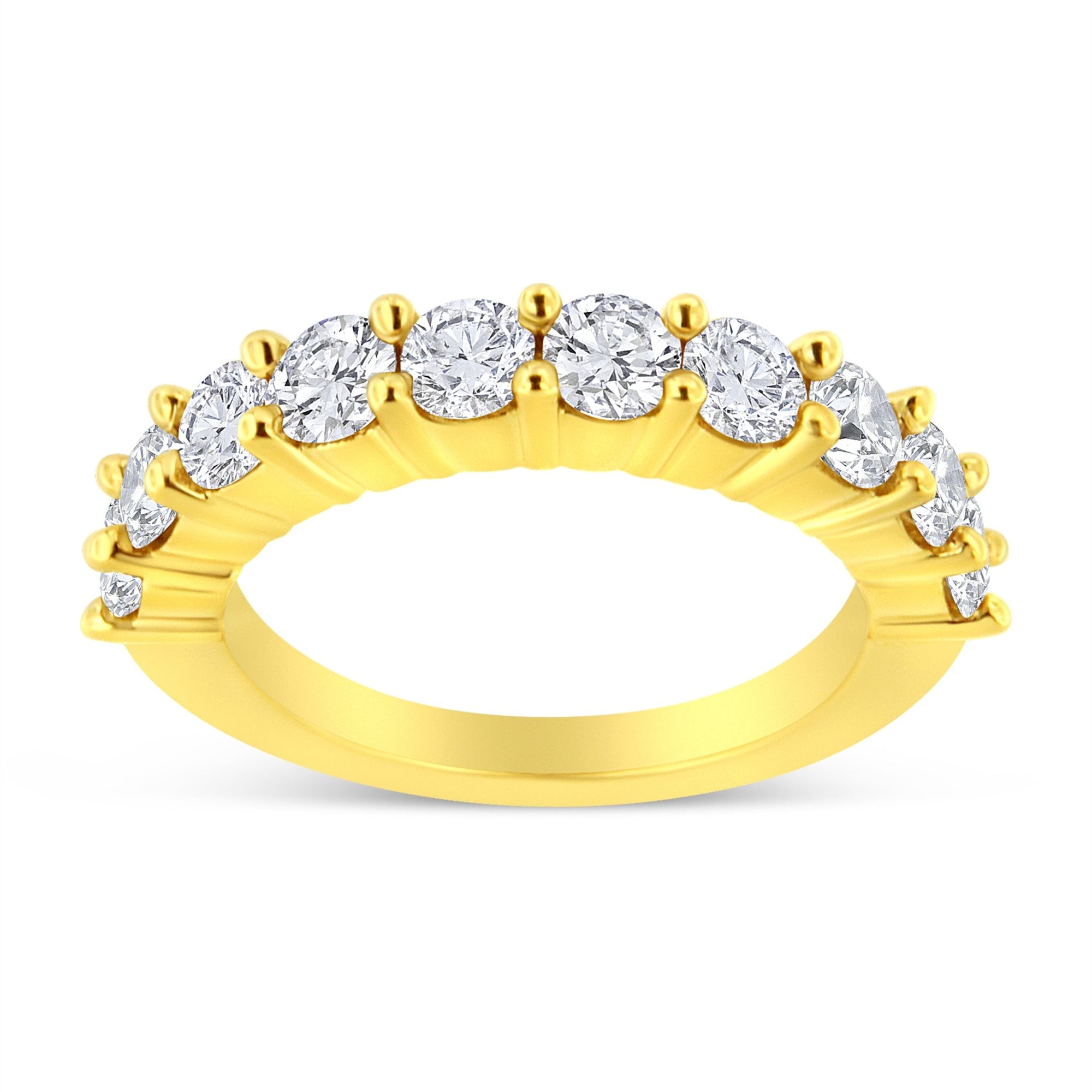 14K Yellow Gold Plated .925 Sterling Silver 2.0 Cttw Round Brilliant Cut Diamond 10 Stone Anniversary Band Ring (J-K Color, I1-I2 Clarity) - Size 7 - LinkagejewelrydesignLinkagejewelrydesign