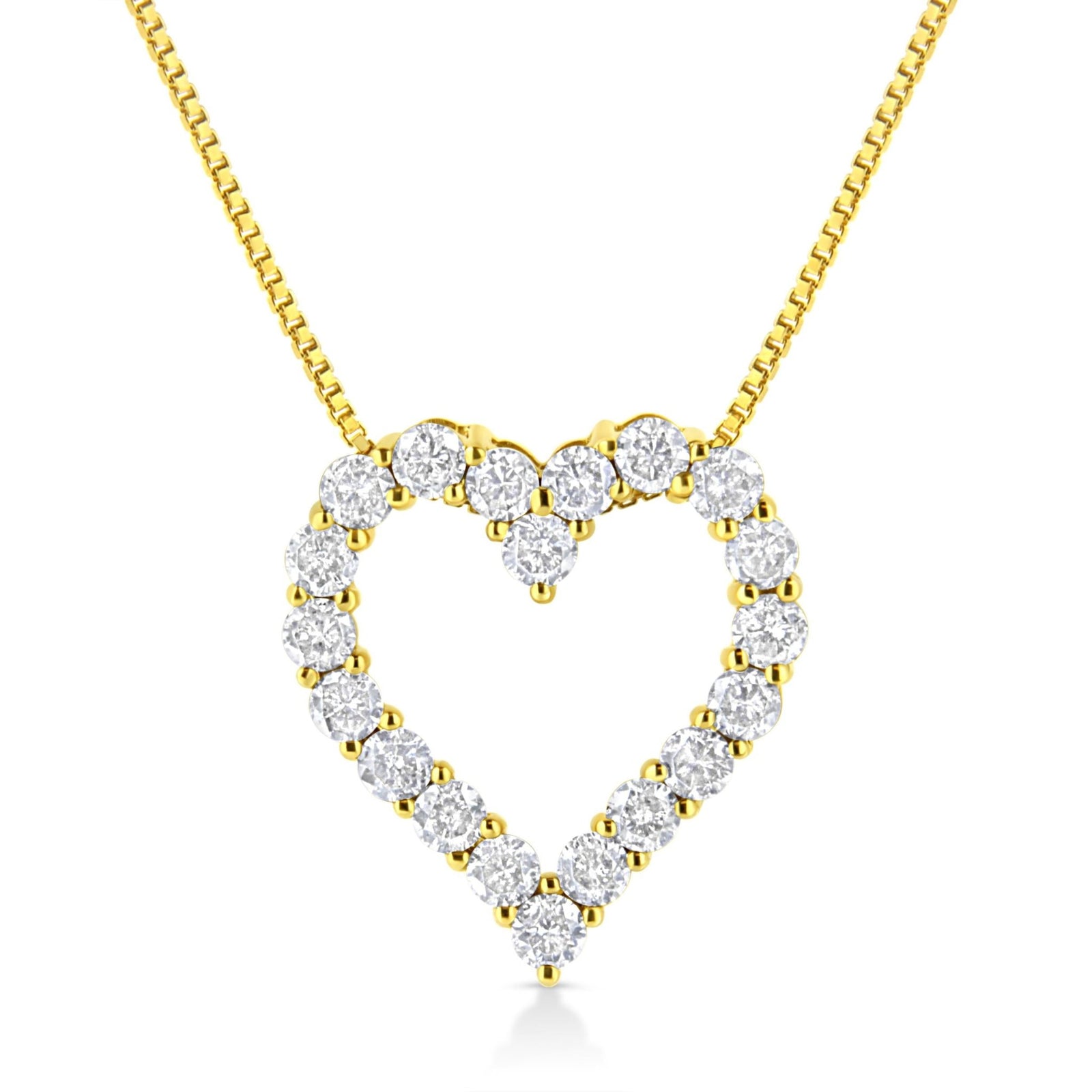 14K Yellow Gold Plated .925 Sterling Silver 2.0 Cttw Round Cut Diamond Classic Open Heart 18" Pendant Necklace (K-L Color, I2-I3 Clarity) - LinkagejewelrydesignLinkagejewelrydesign