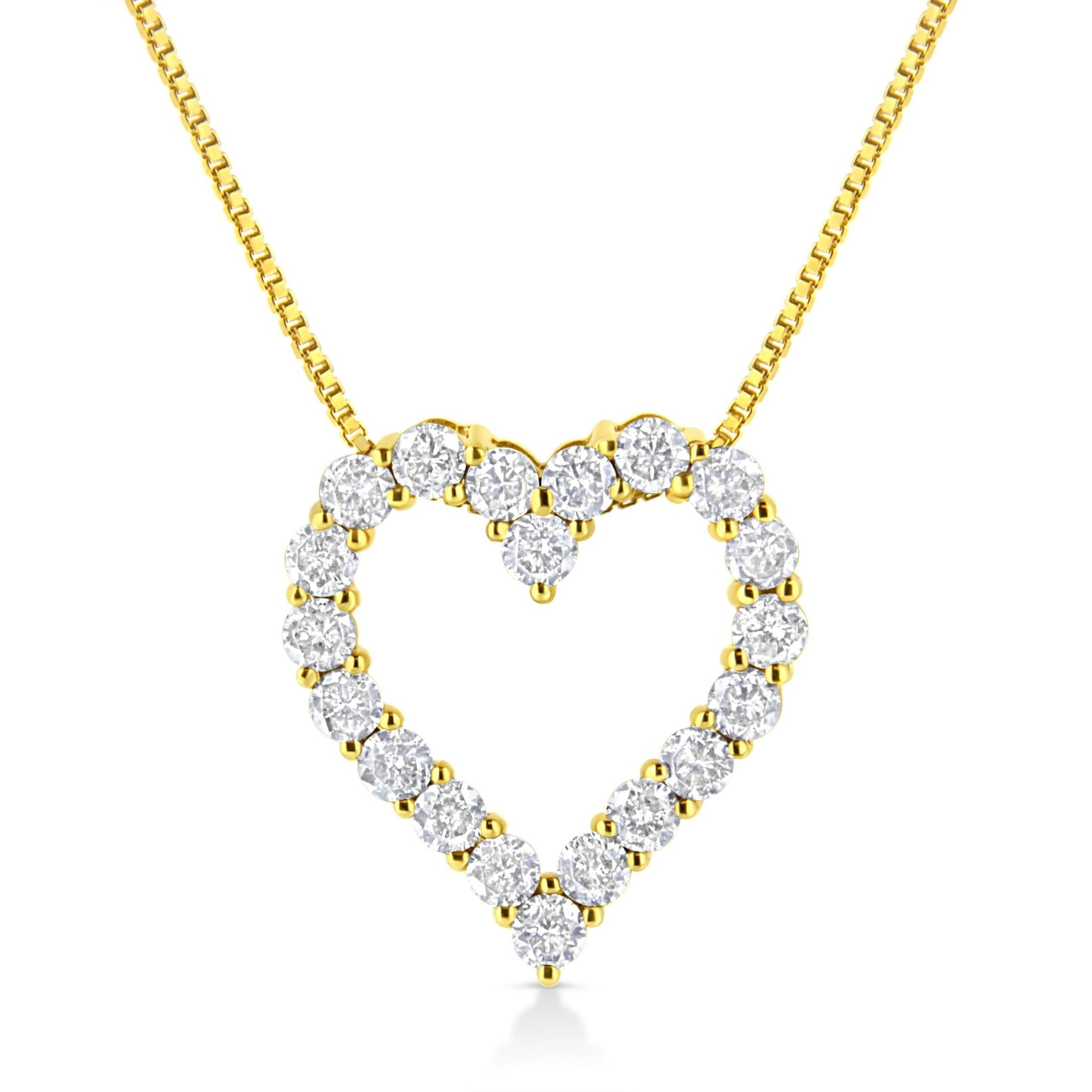 14K Yellow Gold Plated .925 Sterling Silver 2.0 Cttw Round Cut Diamond Classic Open Heart 18" Pendant Necklace (K-L Color, I2-I3 Clarity) - LinkagejewelrydesignLinkagejewelrydesign