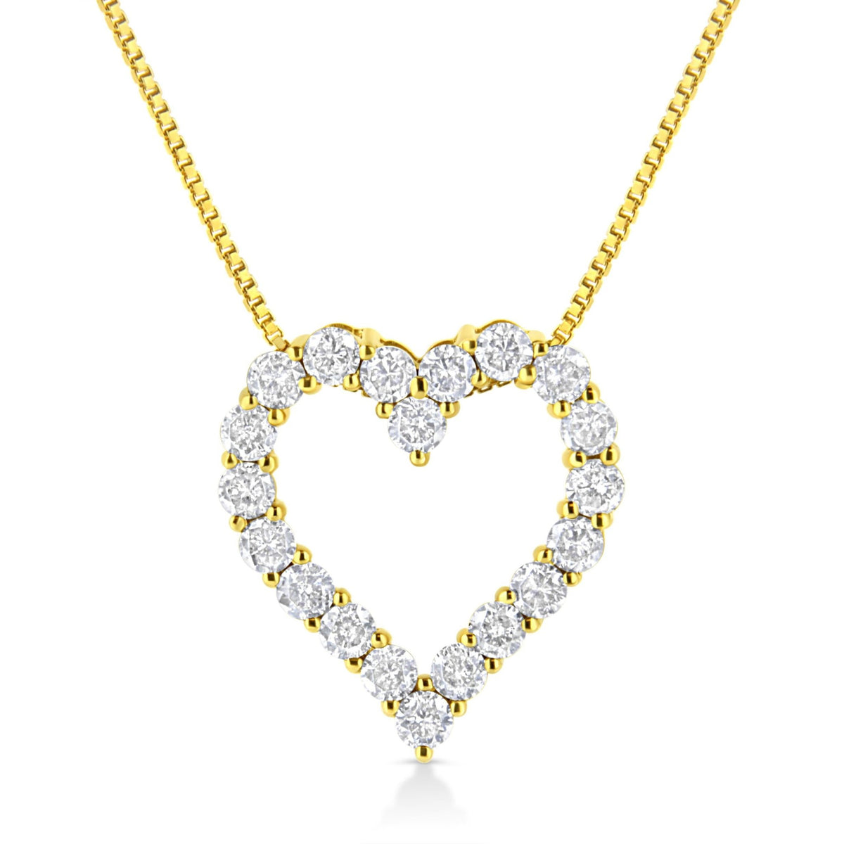 14K Yellow Gold Plated .925 Sterling Silver 2.0 Cttw Round Cut Diamond Classic Open Heart 18&quot; Pendant Necklace (K-L Color, I2-I3 Clarity) - LinkagejewelrydesignLinkagejewelrydesign