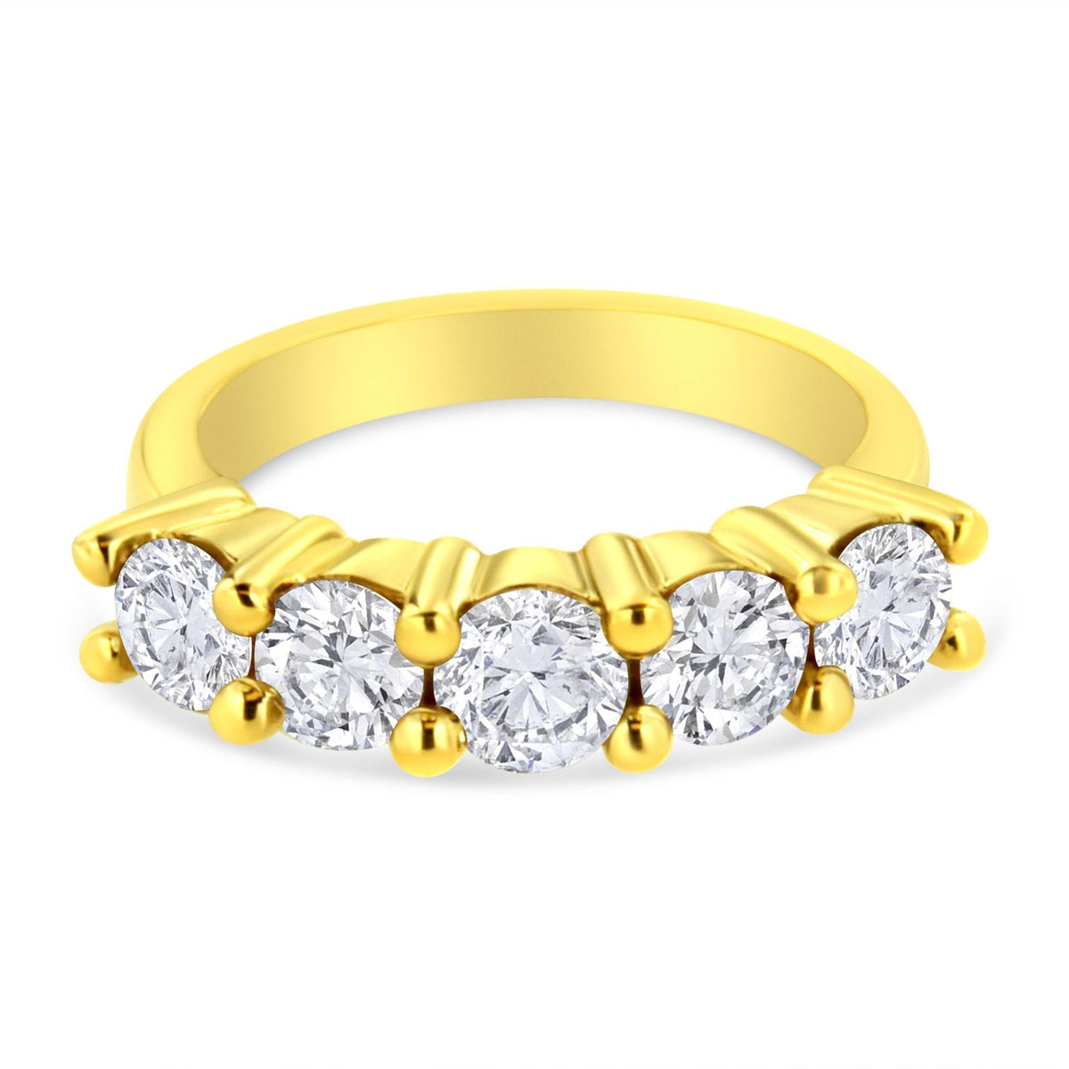 14K Yellow Gold Plated .925 Sterling Silver 2.0 Cttw Shared Prong Set Diamond 5 Stone Wedding Band Ring (J-K Color, I1-I2 Clarity) - Size 7 - LinkagejewelrydesignLinkagejewelrydesign