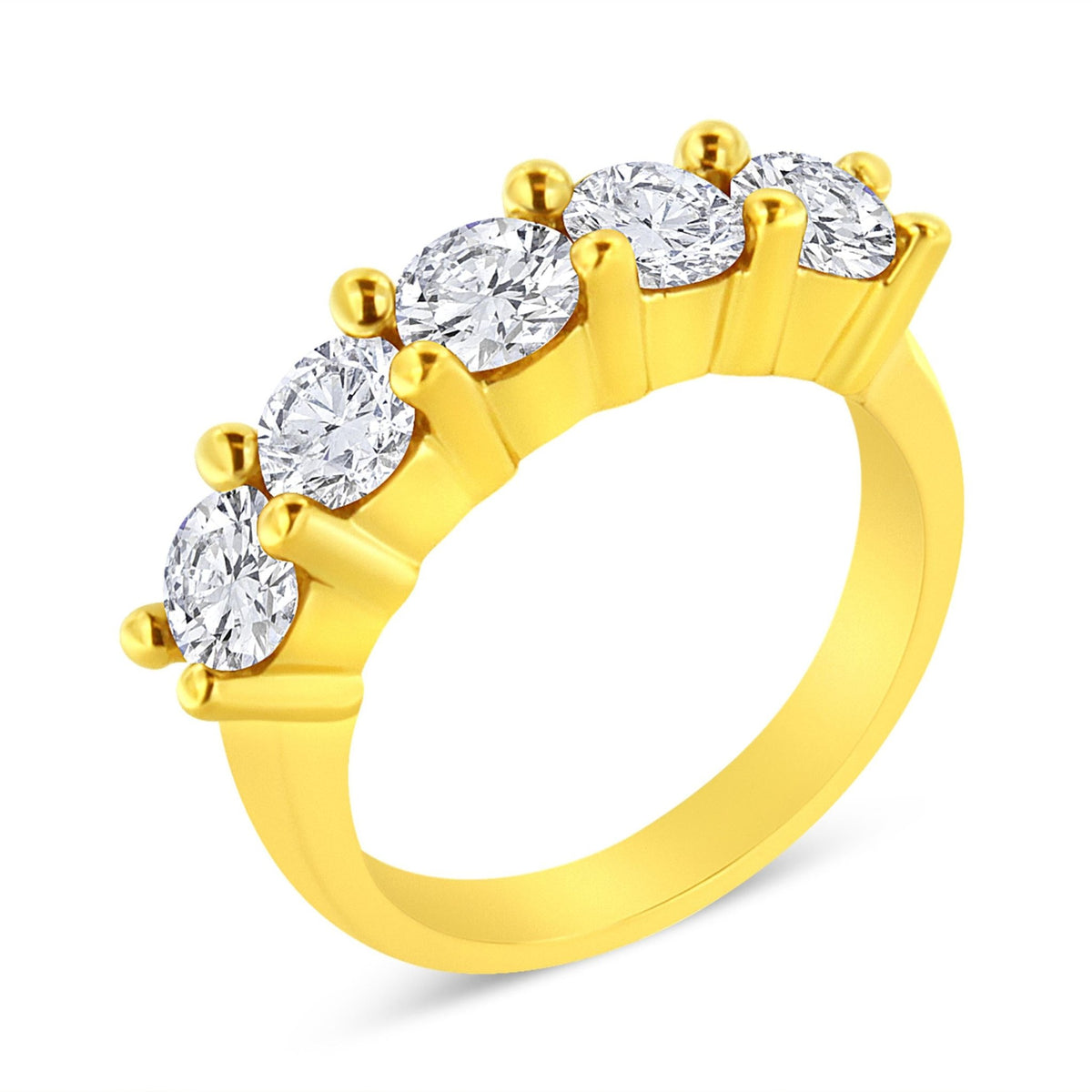 14K Yellow Gold Plated .925 Sterling Silver 2.0 Cttw Shared Prong Set Diamond 5 Stone Wedding Band Ring (J-K Color, I1-I2 Clarity) - Size 7 - LinkagejewelrydesignLinkagejewelrydesign