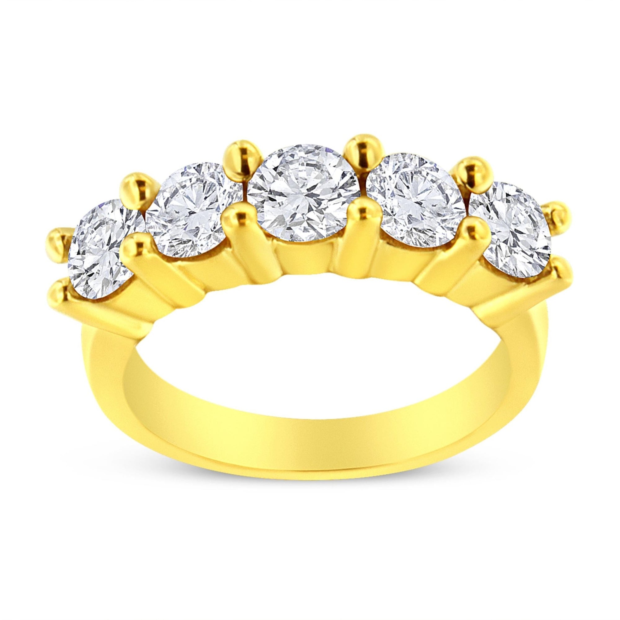 14K Yellow Gold Plated .925 Sterling Silver 2.0 Cttw Shared Prong Set Diamond 5 Stone Wedding Band Ring (J-K Color, I1-I2 Clarity) - Size 7 - LinkagejewelrydesignLinkagejewelrydesign