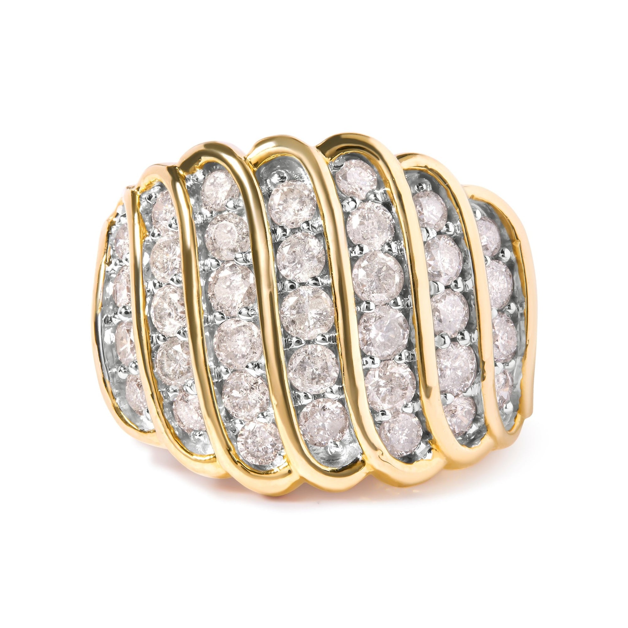 14K Yellow Gold Plated .925 Sterling Silver 2.00 Cttw Diamond Multi Row Band Ring (J-K Color, I1-I2 Clarity) - Ring Size 7 - LinkagejewelrydesignLinkagejewelrydesign