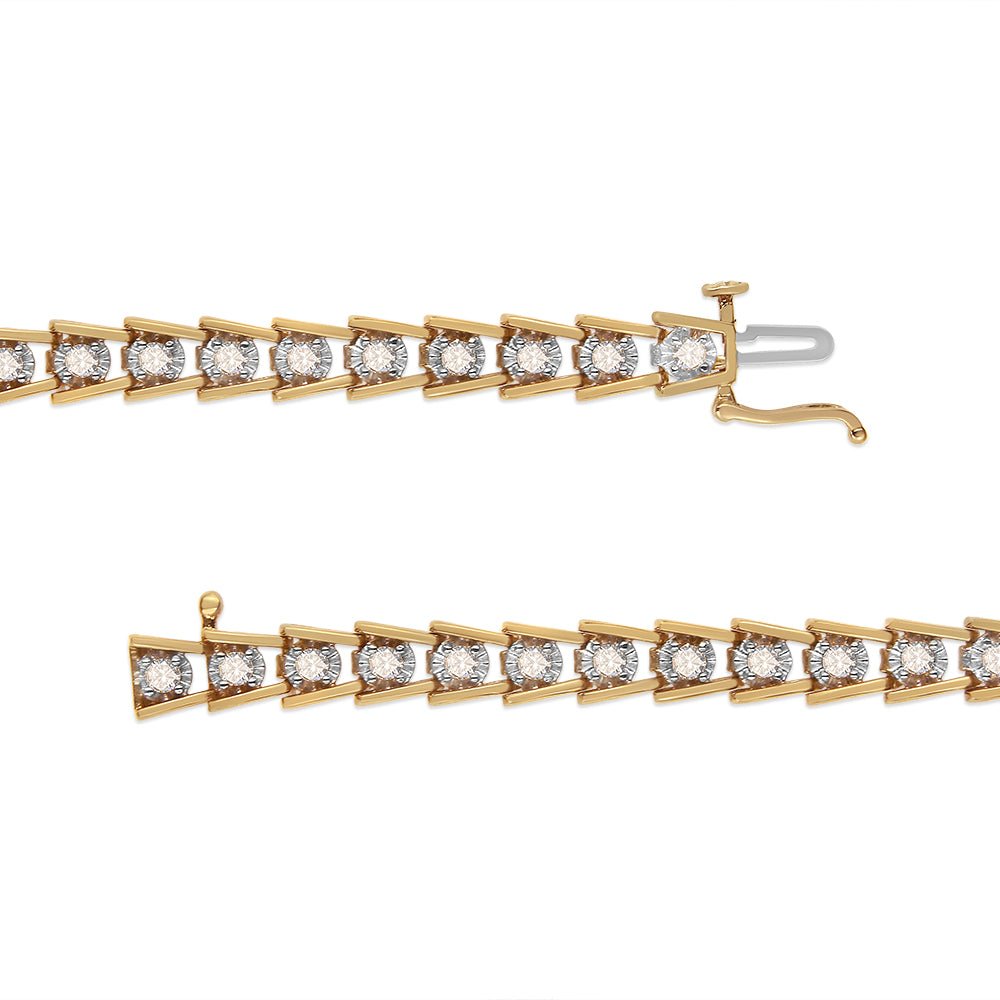 14K Yellow Gold Plated .925 Sterling Silver 2.00 Cttw Miracle Set Diamond Wave Link Bracelet (L-M Color, I2-I3 Clarity) - Size 7.25&quot; - LinkagejewelrydesignLinkagejewelrydesign