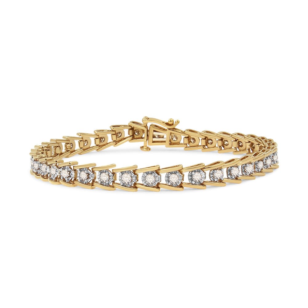 14K Yellow Gold Plated .925 Sterling Silver 2.00 Cttw Miracle Set Diamond Wave Link Bracelet (L-M Color, I2-I3 Clarity) - Size 7.25&quot; - LinkagejewelrydesignLinkagejewelrydesign