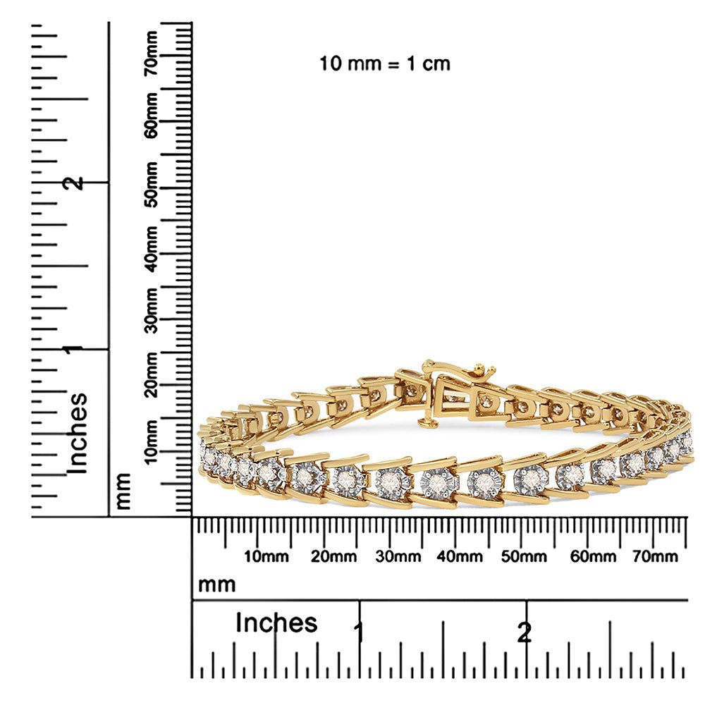 14K Yellow Gold Plated .925 Sterling Silver 2.00 Cttw Miracle Set Diamond Wave Link Bracelet (L-M Color, I2-I3 Clarity) - Size 7.25&quot; - LinkagejewelrydesignLinkagejewelrydesign