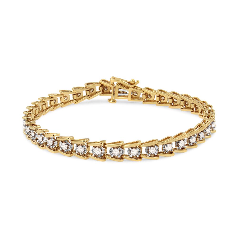 14K Yellow Gold Plated .925 Sterling Silver 2.00 Cttw Miracle Set Diamond Wave Link Bracelet (L-M Color, I2-I3 Clarity) - Size 7.25&quot; - LinkagejewelrydesignLinkagejewelrydesign