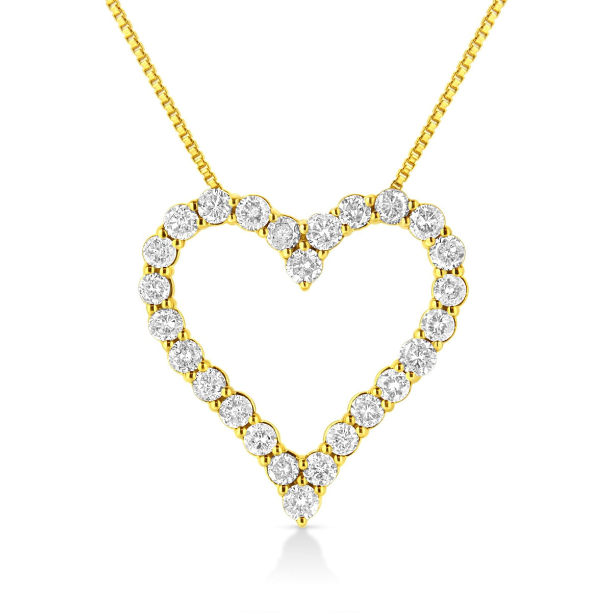 14K Yellow Gold Plated .925 Sterling Silver 2.00 Cttw Shared Prong-Set Round Brilliant-Cut Diamond Open Heart 18&quot; Pendant Necklace (K-L Color, I2-I3 Clarity) - LinkagejewelrydesignLinkagejewelrydesign