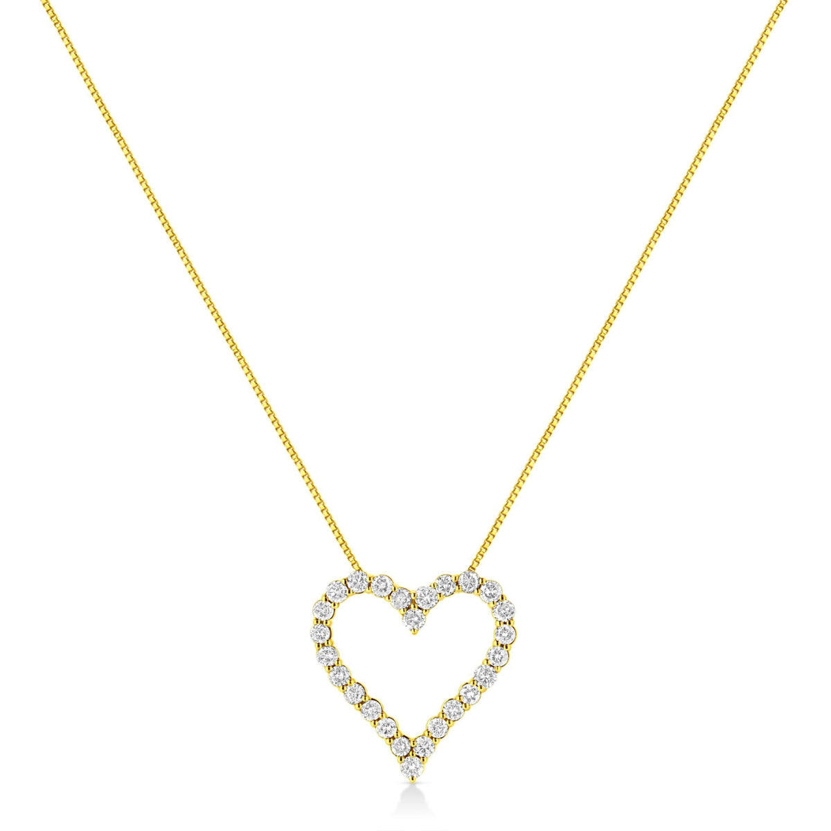 14K Yellow Gold Plated .925 Sterling Silver 2.00 Cttw Shared Prong-Set Round Brilliant-Cut Diamond Open Heart 18&quot; Pendant Necklace (K-L Color, I2-I3 Clarity) - LinkagejewelrydesignLinkagejewelrydesign