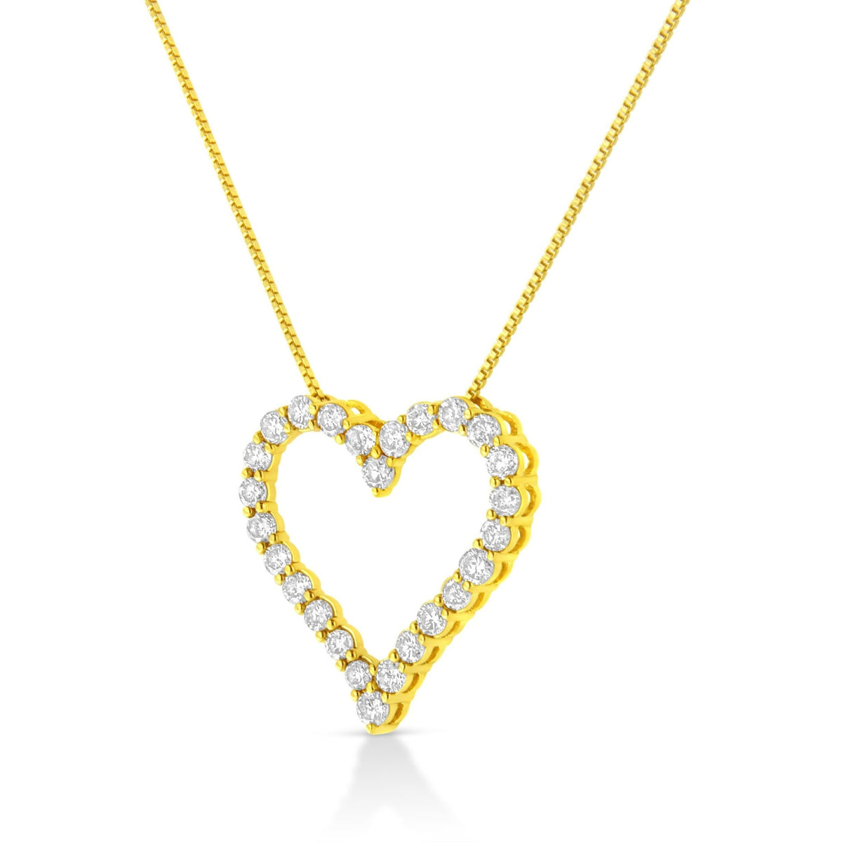 14K Yellow Gold Plated .925 Sterling Silver 2.00 Cttw Shared Prong-Set Round Brilliant-Cut Diamond Open Heart 18&quot; Pendant Necklace (K-L Color, I2-I3 Clarity) - LinkagejewelrydesignLinkagejewelrydesign