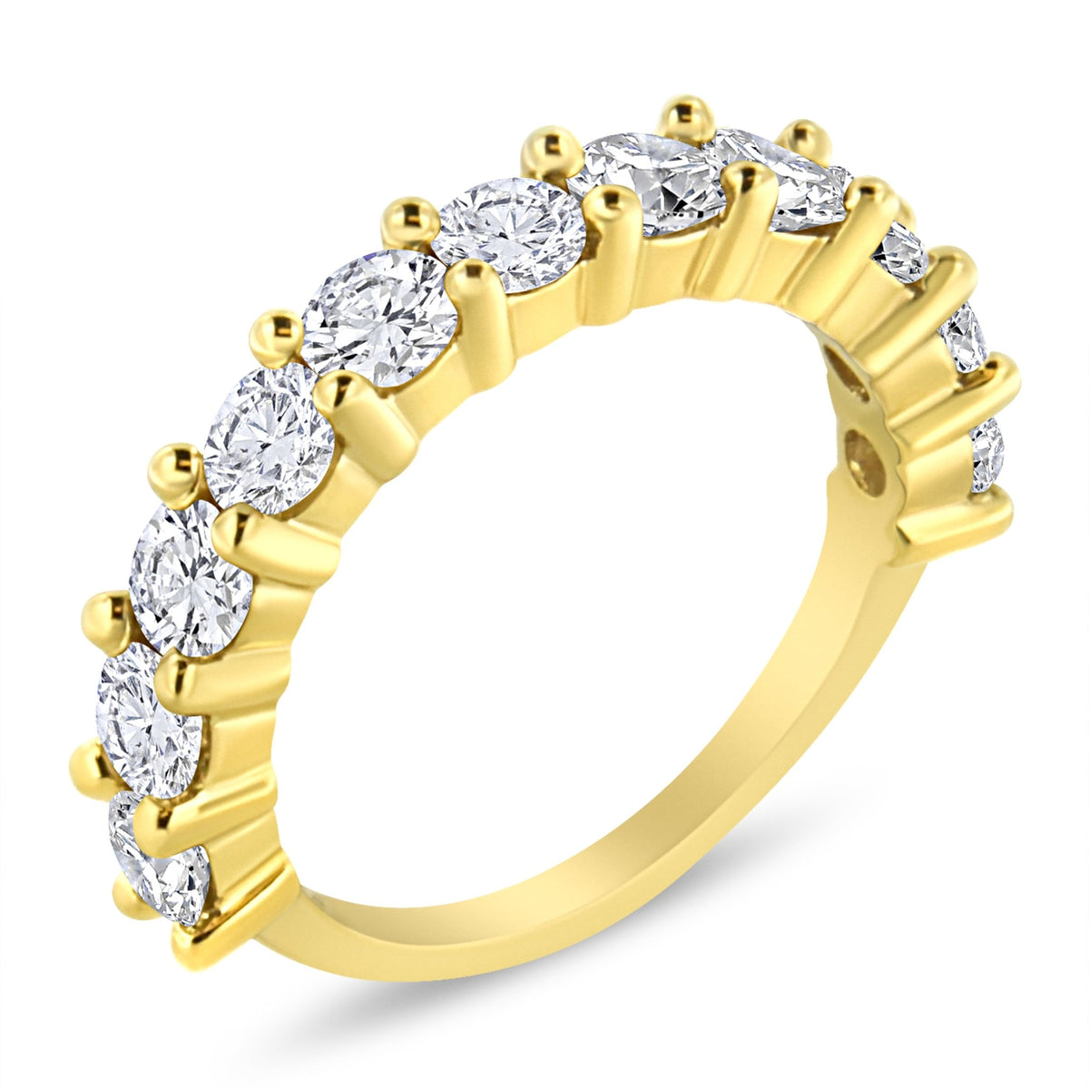 14K Yellow Gold Plated .925 Sterling Silver 2.00 Cttw Shared Prong Set Round-Diamond 11 Stone Band Ring (J-K Color, I1-I2 Clarity) - Size 7 - LinkagejewelrydesignLinkagejewelrydesign