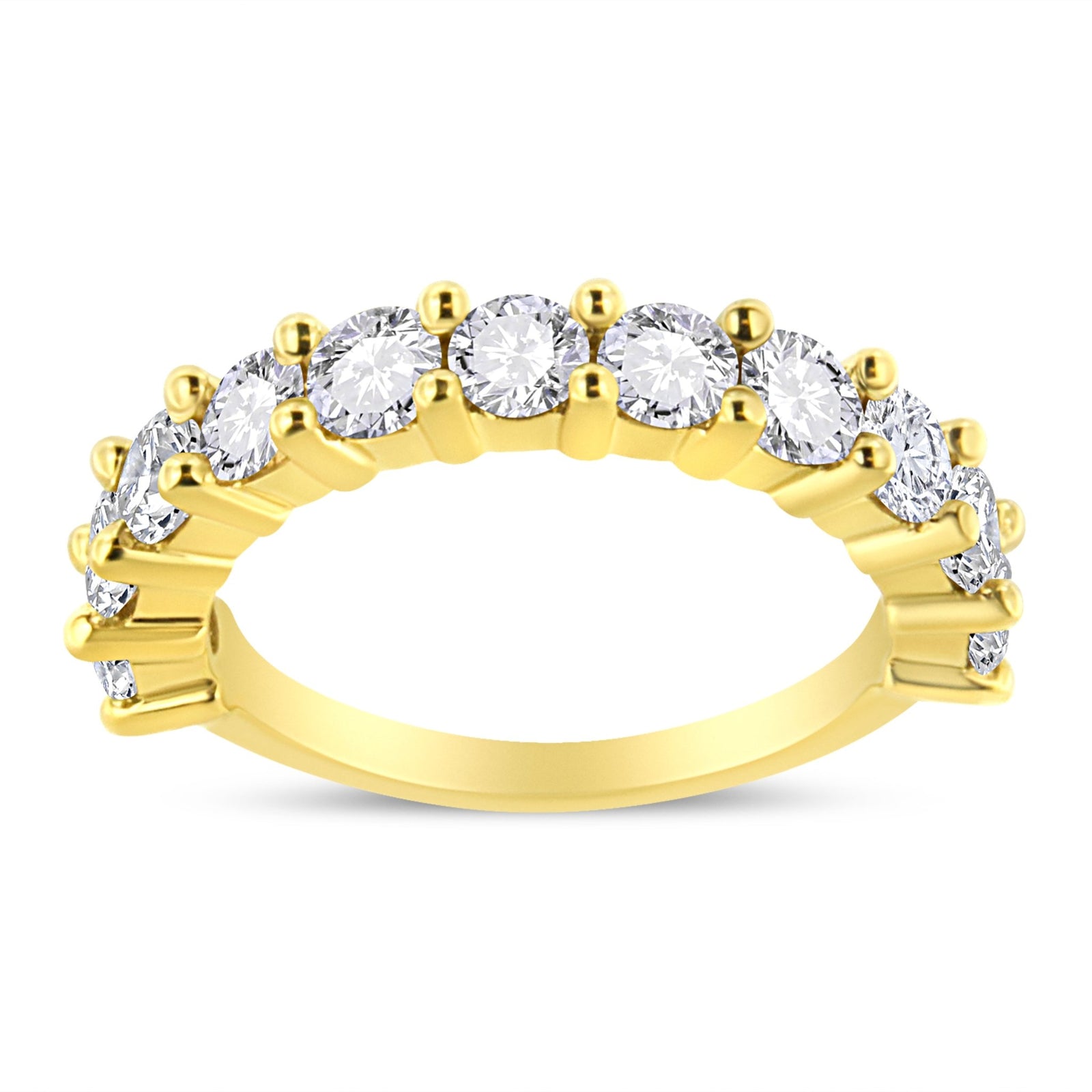 14K Yellow Gold Plated .925 Sterling Silver 2.00 Cttw Shared Prong Set Round-Diamond 11 Stone Band Ring (J-K Color, I1-I2 Clarity) - Size 7 - LinkagejewelrydesignLinkagejewelrydesign