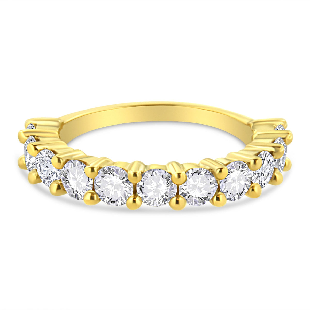 14K Yellow Gold Plated .925 Sterling Silver 2.00 Cttw Shared Prong Set Round-Diamond 11 Stone Band Ring (J-K Color, I1-I2 Clarity) - Size 7 - LinkagejewelrydesignLinkagejewelrydesign