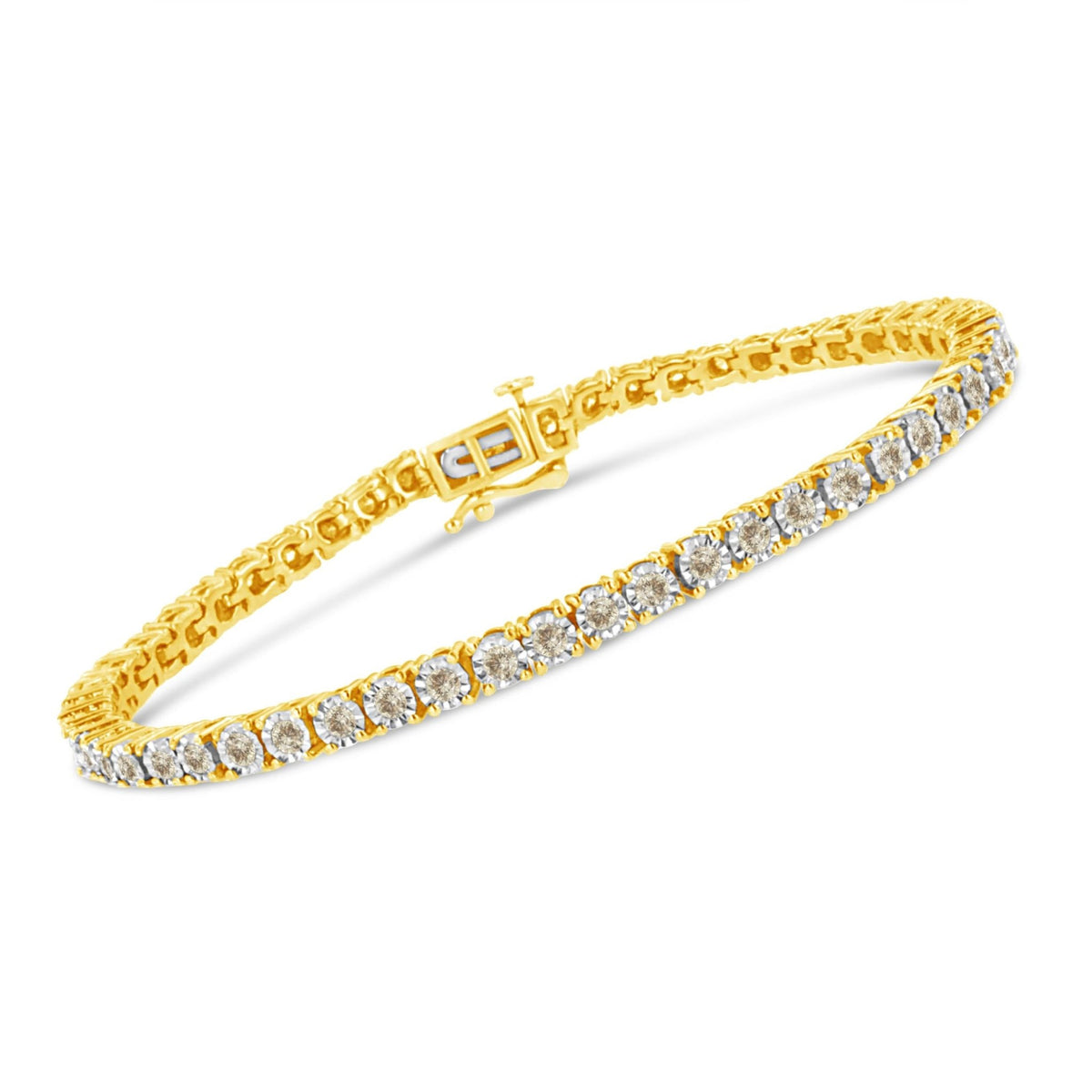 14K Yellow Gold Plated .925 Sterling Silver 3.0 Cttw Miracle-Set Diamond Tennis Bracelet (L-M Color, I2-I3 Clarity) - 7.25&quot; - LinkagejewelrydesignLinkagejewelrydesign
