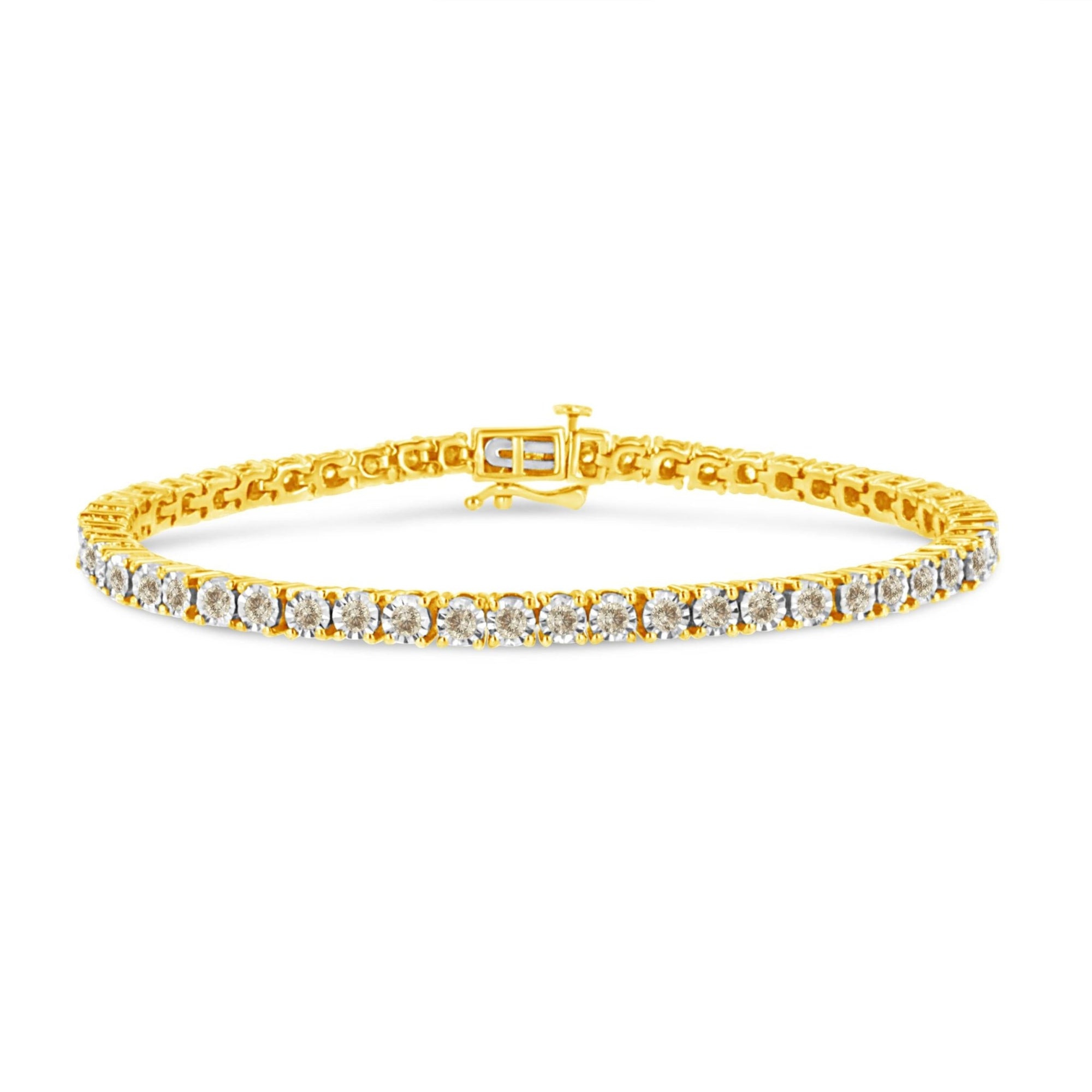 14K Yellow Gold Plated .925 Sterling Silver 3.0 Cttw Miracle-Set Diamond Tennis Bracelet (L-M Color, I2-I3 Clarity) - 7.25" - LinkagejewelrydesignLinkagejewelrydesign