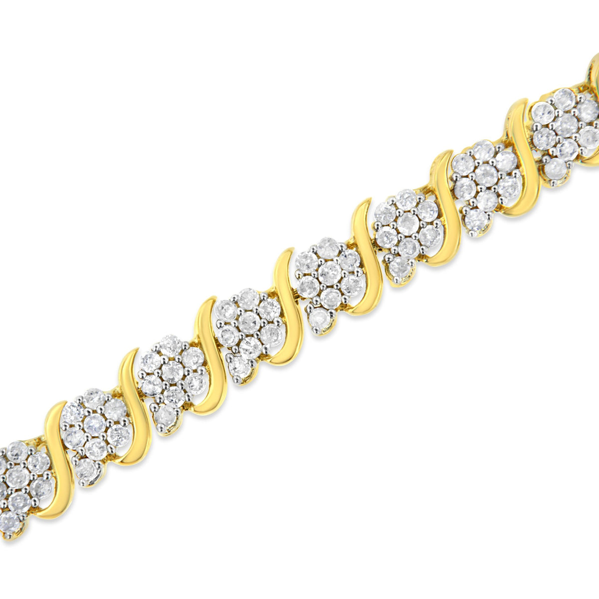 14K Yellow Gold Plated .925 Sterling Silver 3.00 Cttw Diamond Alternating Flower Cluster and &quot;S&quot; Link Tennis Bracelet (L-M Color, I2-I3 Clarity) - 7.25&quot; - LinkagejewelrydesignLinkagejewelrydesign