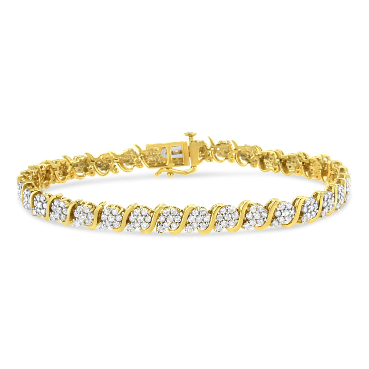 14K Yellow Gold Plated .925 Sterling Silver 3.00 Cttw Diamond Alternating Flower Cluster and &quot;S&quot; Link Tennis Bracelet (L-M Color, I2-I3 Clarity) - 7.25&quot; - LinkagejewelrydesignLinkagejewelrydesign