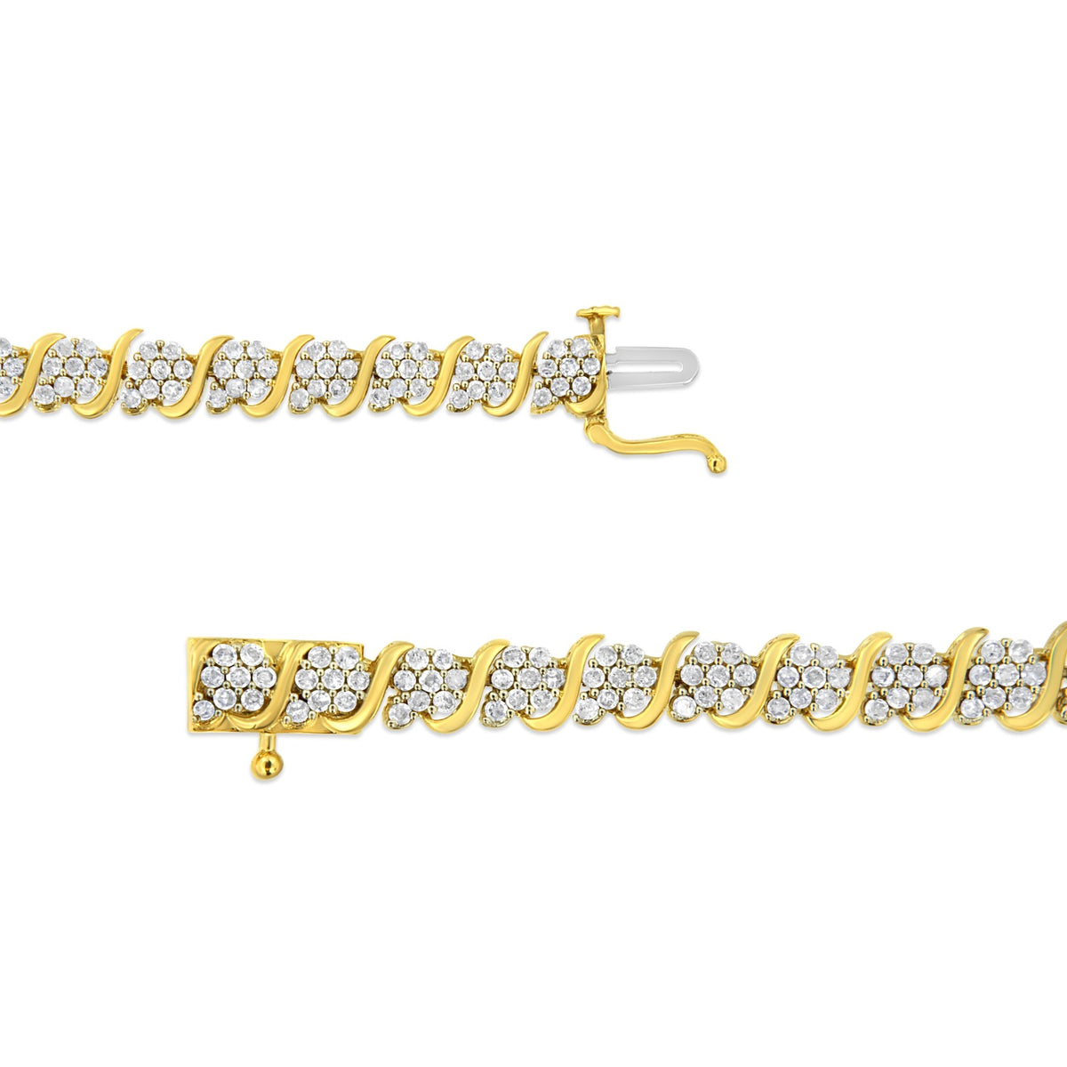 14K Yellow Gold Plated .925 Sterling Silver 3.00 Cttw Diamond Alternating Flower Cluster and &quot;S&quot; Link Tennis Bracelet (L-M Color, I2-I3 Clarity) - 7.25&quot; - LinkagejewelrydesignLinkagejewelrydesign