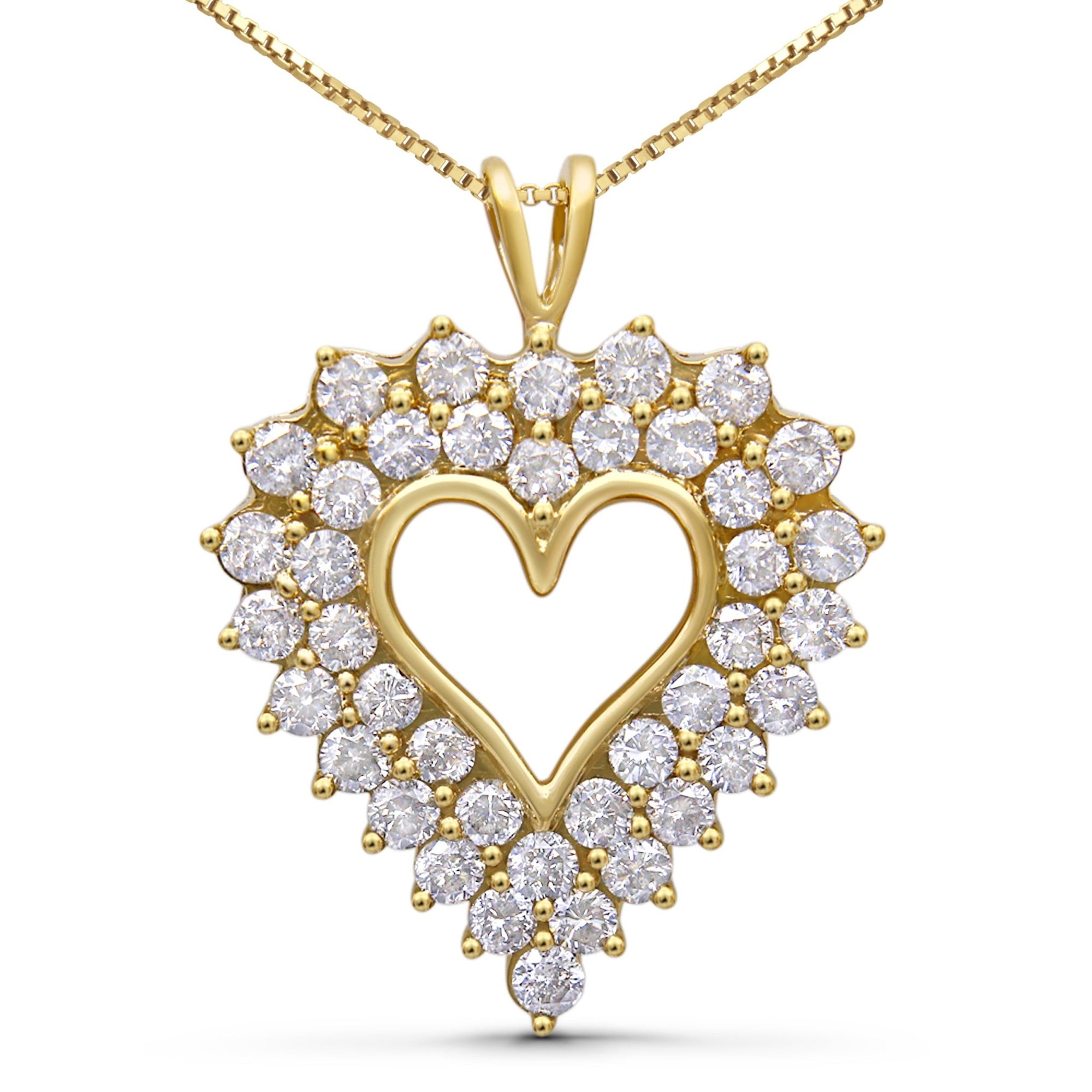 14K Yellow Gold Plated .925 Sterling Silver 4.0 Cttw Diamond Shadow Frame Heart 18" Pendant Necklace (J-K Color, I1-I2 Clarity) - LinkagejewelrydesignLinkagejewelrydesign