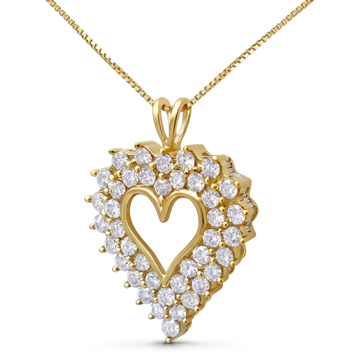 14K Yellow Gold Plated .925 Sterling Silver 4.0 Cttw Diamond Two Row Open Heart 18&quot; Pendant Necklace (K-L Color, I1-I2 Clarity) - LinkagejewelrydesignLinkagejewelrydesign